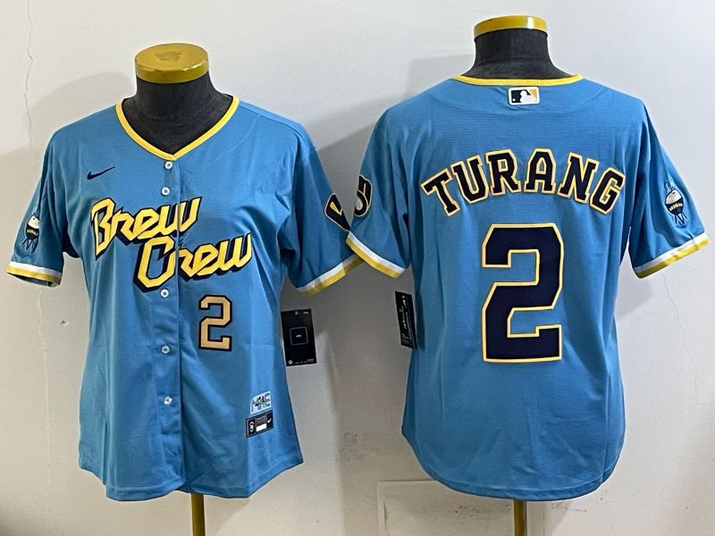 Youth 2025 Milwaukee Brewers #2 Turang Light blue City Edition Nike MLB Jersey 01